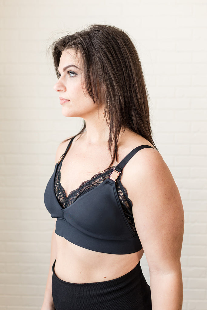 Ella maternity, nursing and pumping bralette in black in size medium 